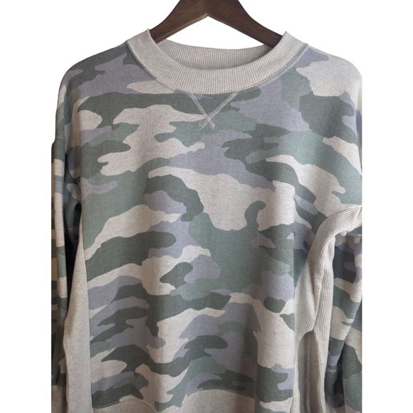 Aerie Women's Good Vibes Oversized Side Slit Casual Sweatshirt in Gray Camo SzXS - Picture 2 of 11